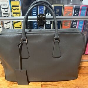 Prada Gray Saffiano Leather Men's soft briefcase